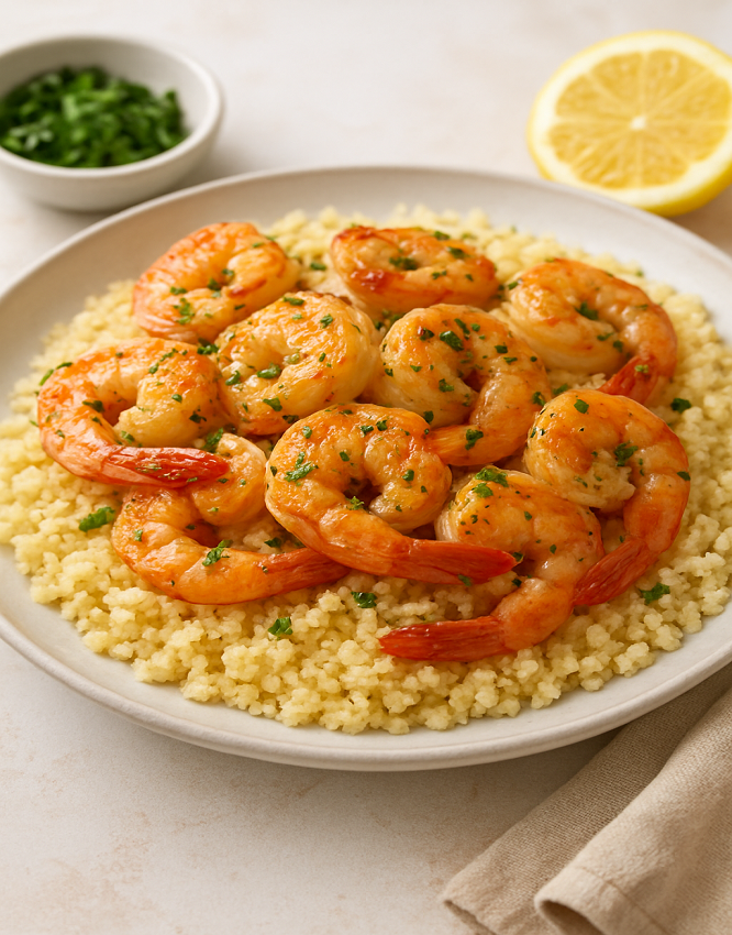 garlic butter shrimp with couscous