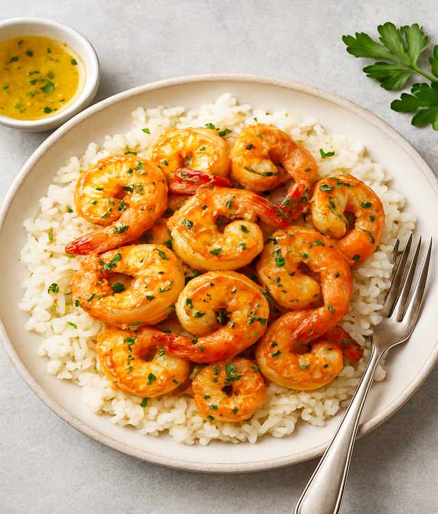 garlic butter shrimp with rice