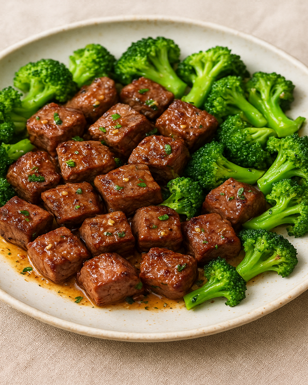 garlic butter steak bites with broccoli