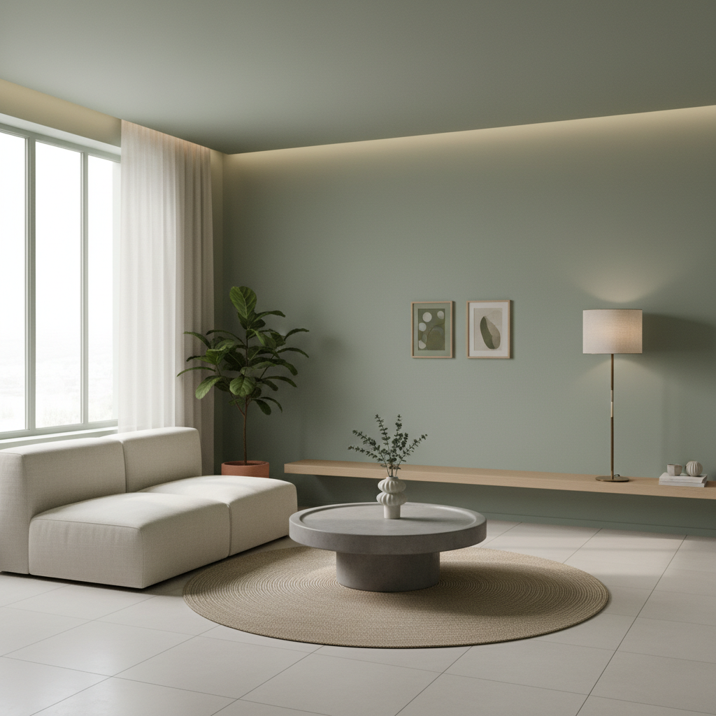 Sage Green Bedroom Ideas: Color Palettes, Decor Tips & What Colors Go With Sage Green Photorealistic minimalist sage green room, ultra-detailed, 8k resolution, perfect lighting; sleek, clean lines and minimalist furniture; walls in soothing sage green; ambient lighting creates soft, calming shadows; uncluttered space speaks elegance and simplicity; minimal decor, nature-inspired accents subtly enhance tranquility; neutral tones emphasize serenity, harmony; wide windows showering natural light, enriching the atmosphere; delicate textures in soft furnishings contribute to a balanced, calming aesthetic; overall artistic composition celebrates modern simplicity and peaceful elegance.