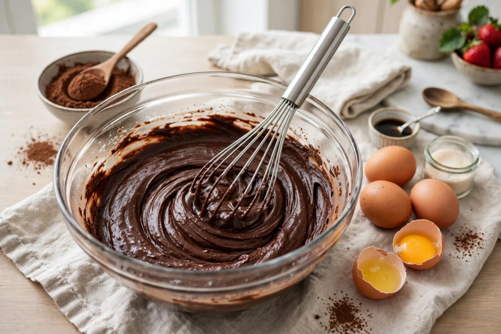Strawberry Chocolate Cake chocolate cake batter mixing