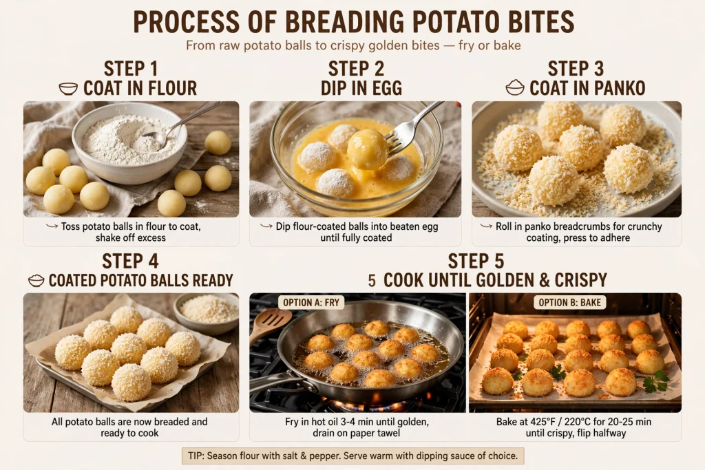 process of breading potato bites