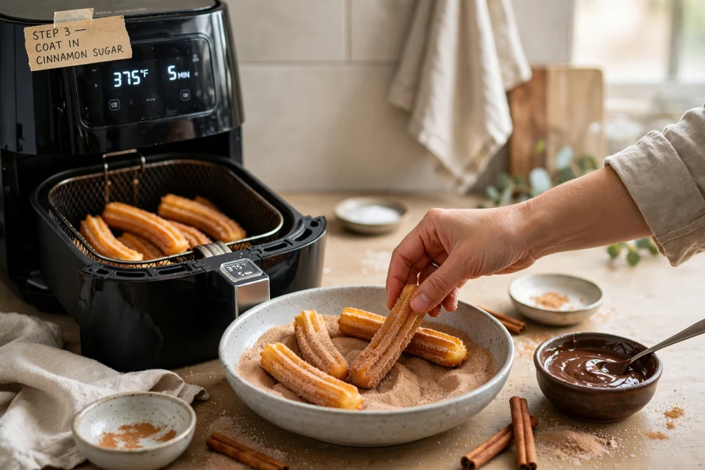 How to Make Easy Churros in the Air Fryer | Sweet Dessert Idea step3 churros coating