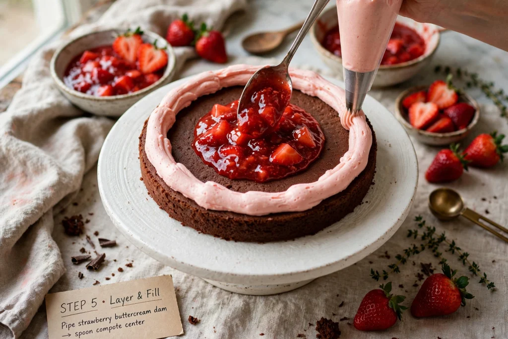 Strawberry Chocolate Cake strawberry chocolate cake assembly