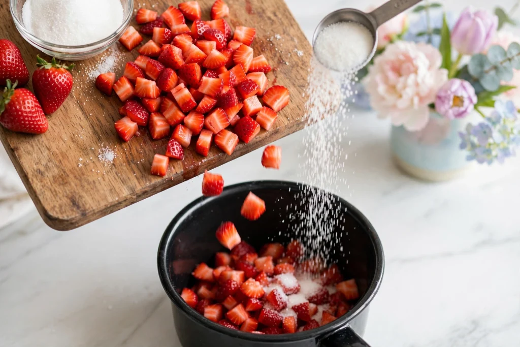 Strawberry Chocolate Cake strawberry sugar pour